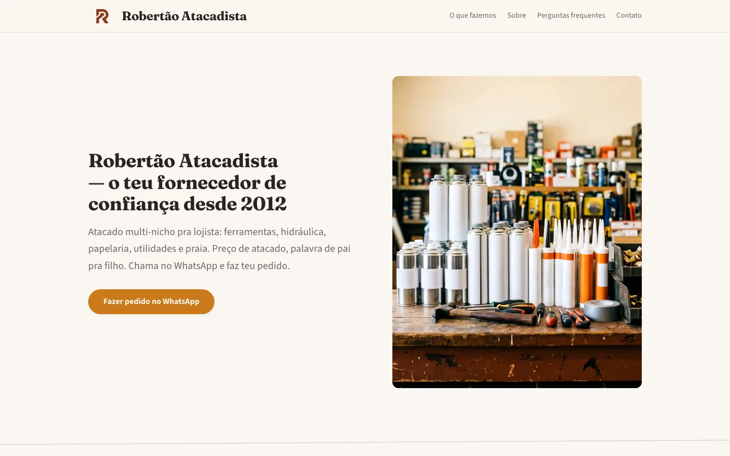 Página inicial do site Robertão Atacadista