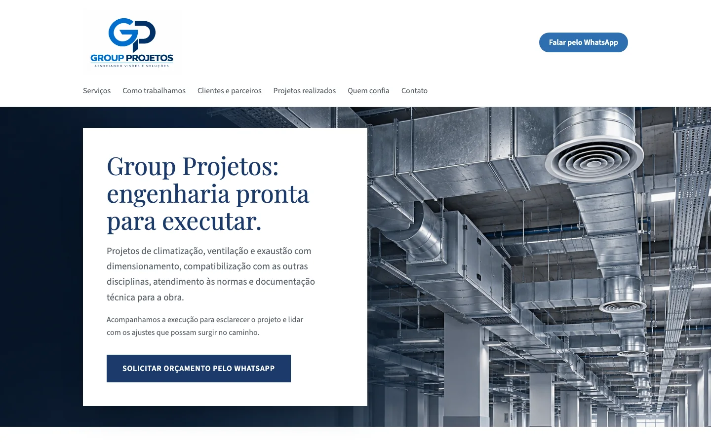 Página inicial do site Group Projetos
